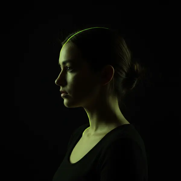 Generated low-key studio portrait with lime edge light